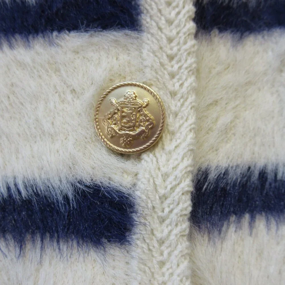 NWT J.Crew Sweater Lady Jacket in Warm Sesame Indigo Striped Brushed Yarn S